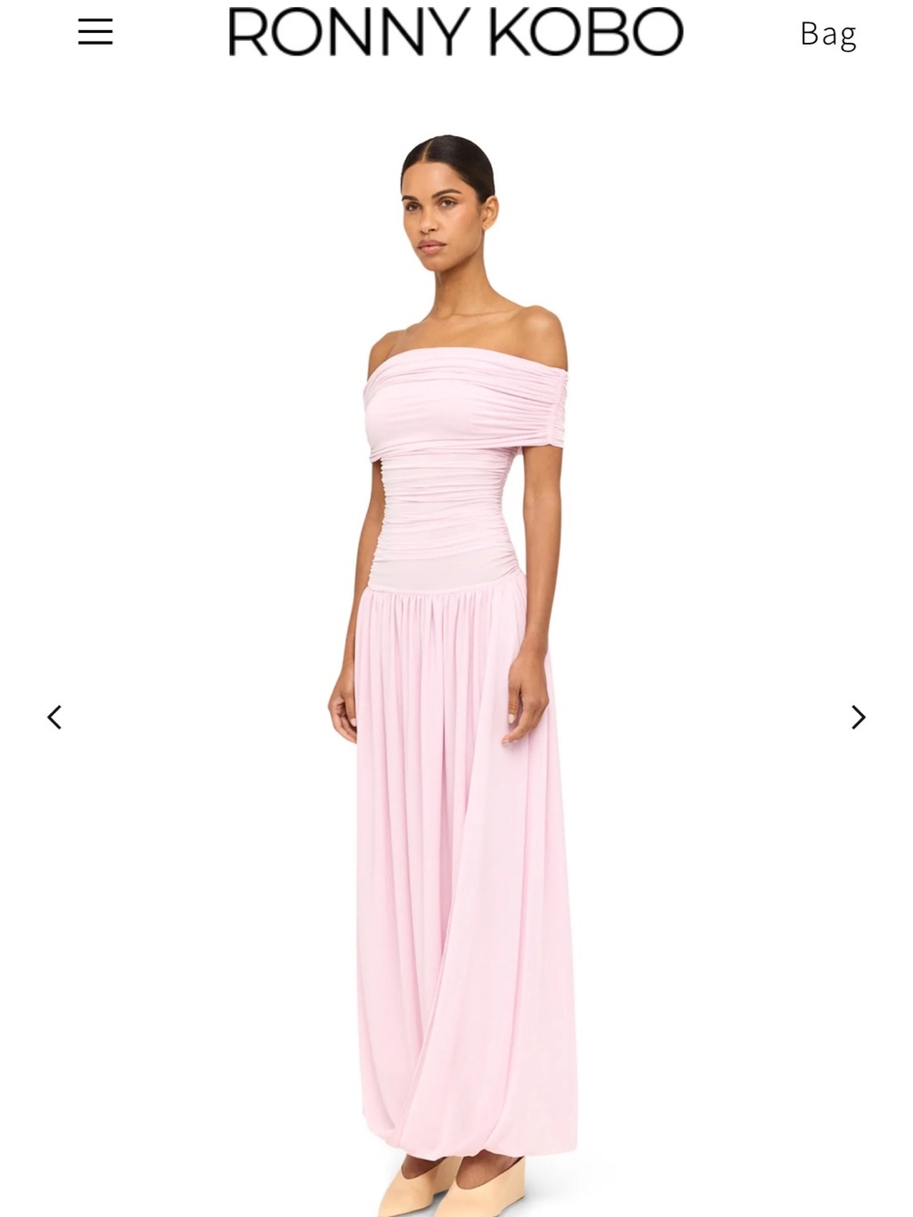 Anthropologie Ronny Kobo Collection Irulan Off-Shoulder Pink Ruched Maxi Dress